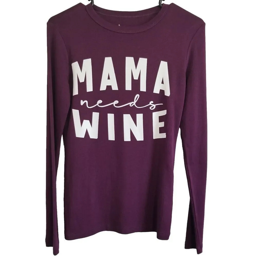 A new day‎ Xsmall Long Sleeve Plum purple Color Mamma needs Wine tshirt Womens